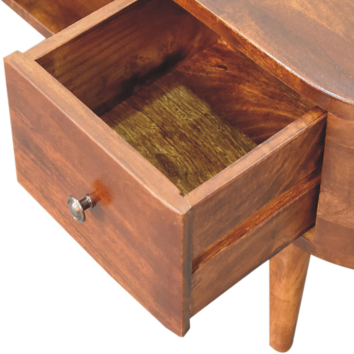 Chestnut Round Open Media Unit with 2 Drawers and Open Slot - Chestnut Finish