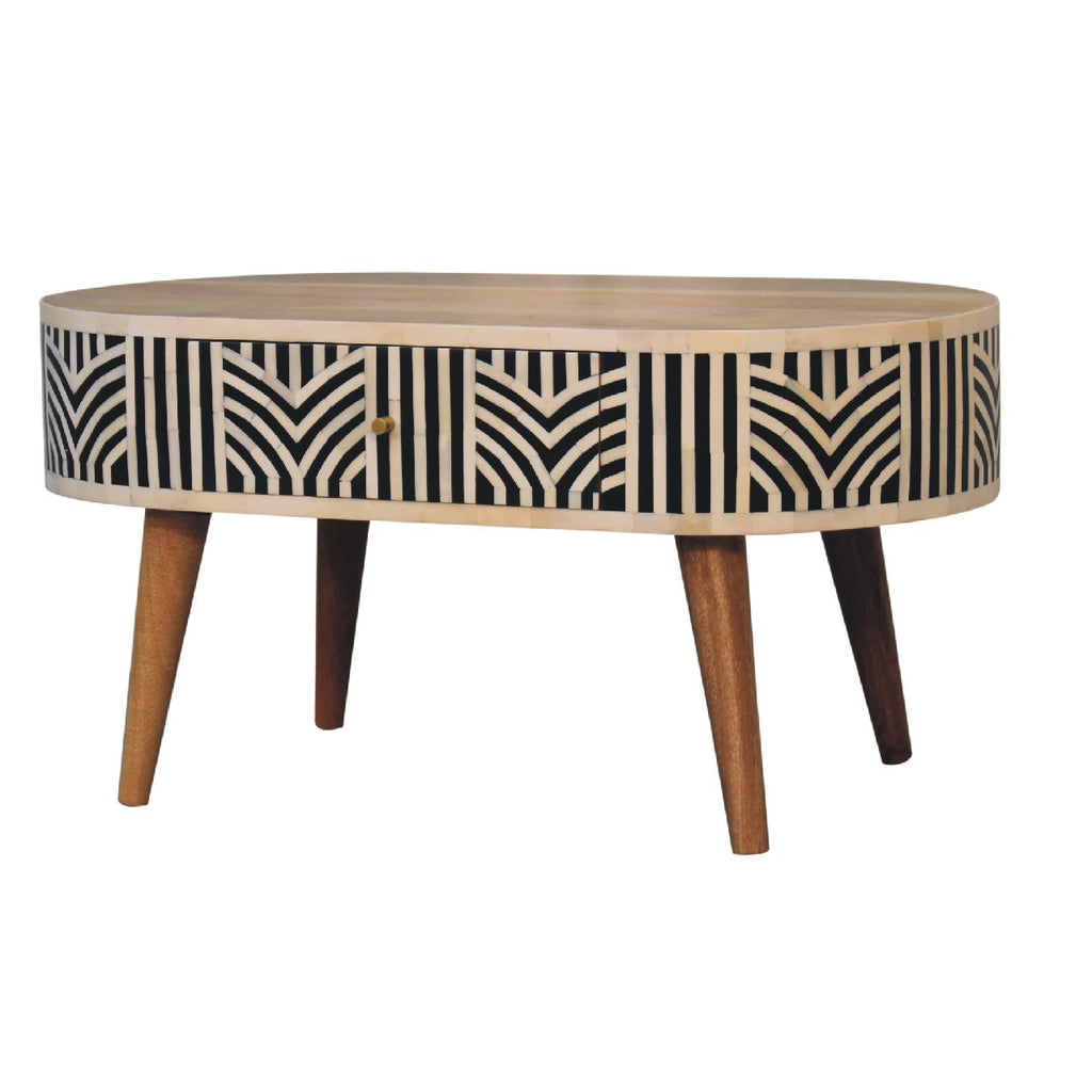 Edessa Bone Inlay Coffee Table with 2-Drawers and Nordic Legs - Bone Inlay