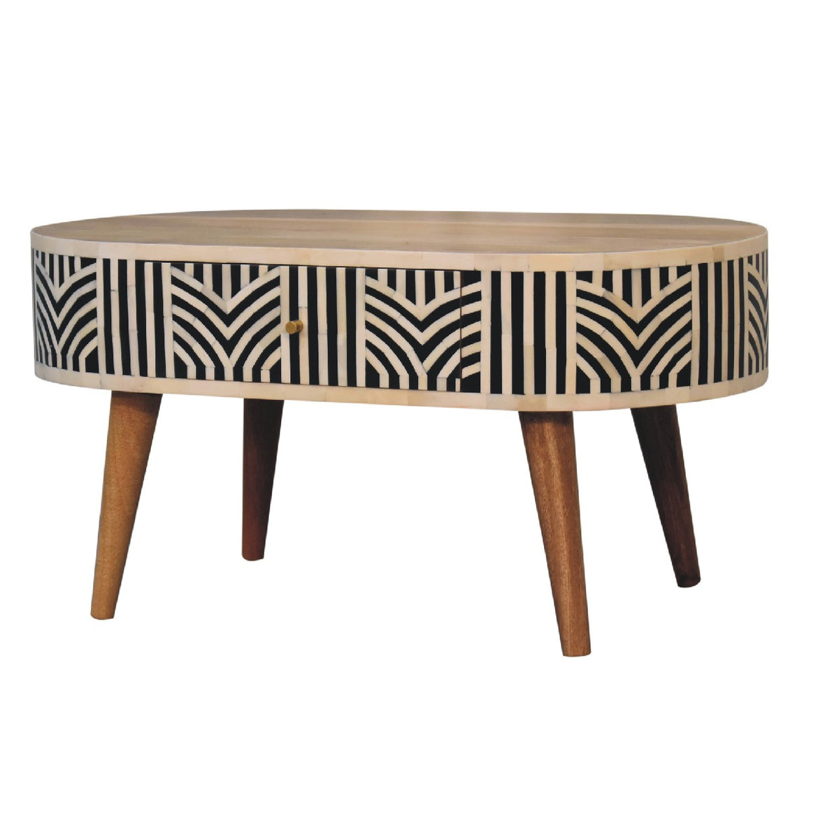 Edessa Bone Inlay Coffee Table with 2-Drawers and Nordic Legs - Bone Inlay
