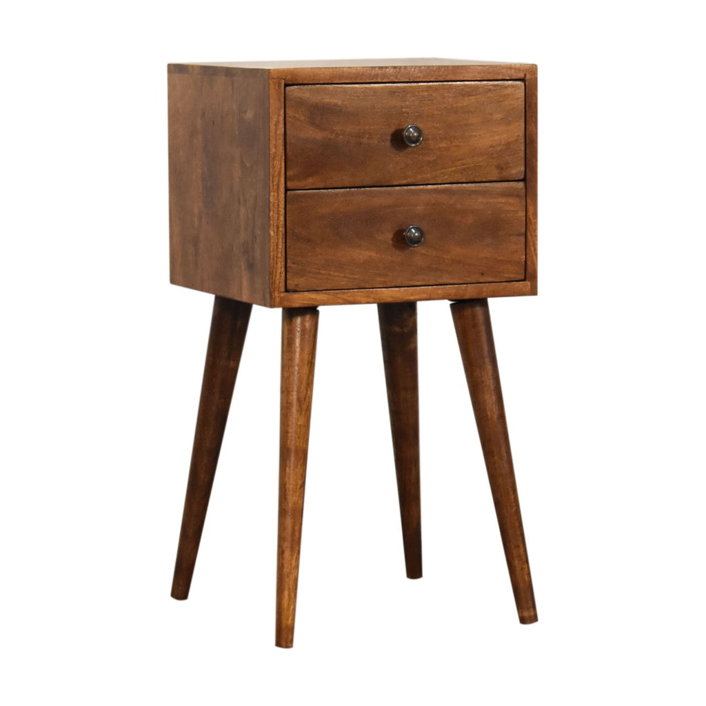 Solid Wood Mini Nightstand with 2 Drawers - Chestnut