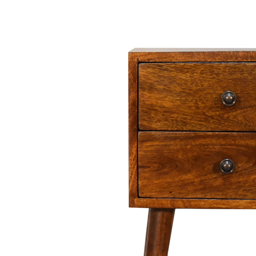 Solid Wood Mini Nightstand with 2 Drawers - Chestnut