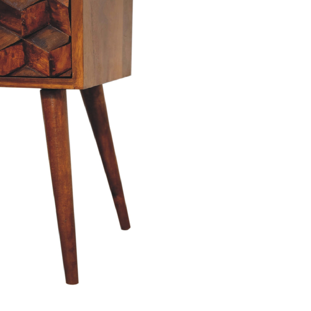 Solid Wood Mini Cube Nightstand with 2 Drawers – Chestnut