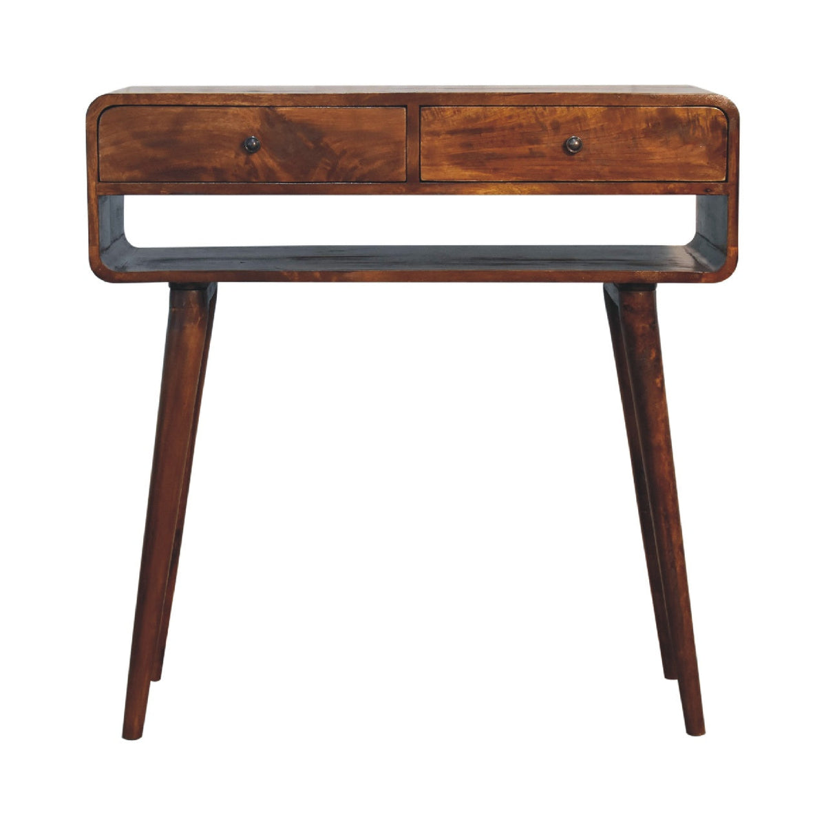 Chestnut Console Table with Nordic Legs and 2 Drawers - Solid Wood