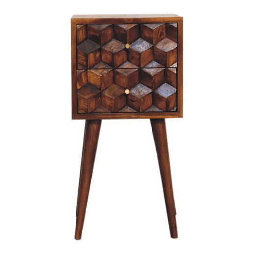 Solid Wood Mini Cube Nightstand with 2 Drawers – Chestnut