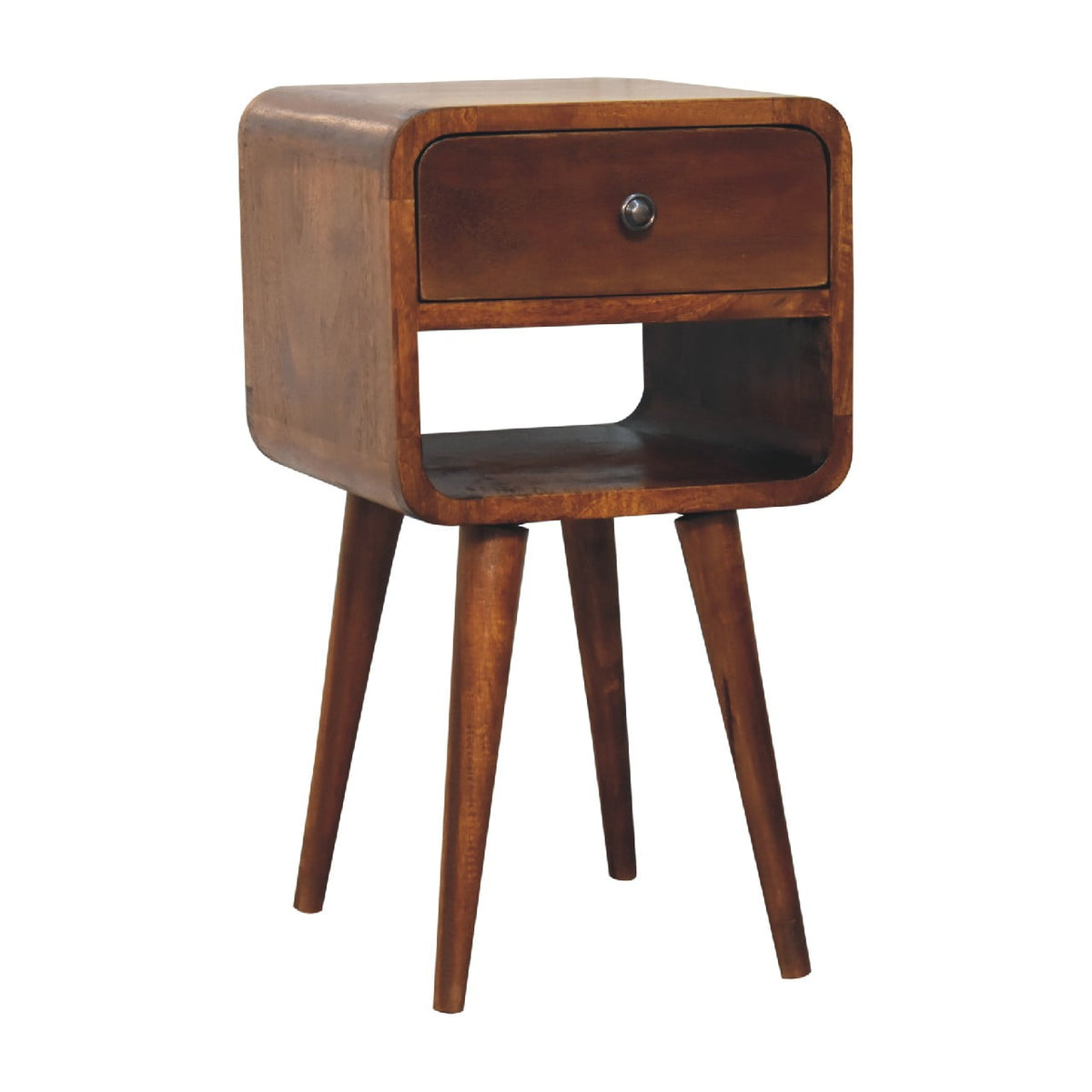 Solid Wood Mini Chestnut Curve Lower Bedside Nightstand with Drawer – Chestnut