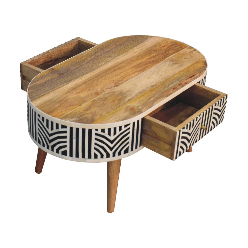 Edessa Bone Inlay Coffee Table with 2-Drawers and Nordic Legs - Bone Inlay