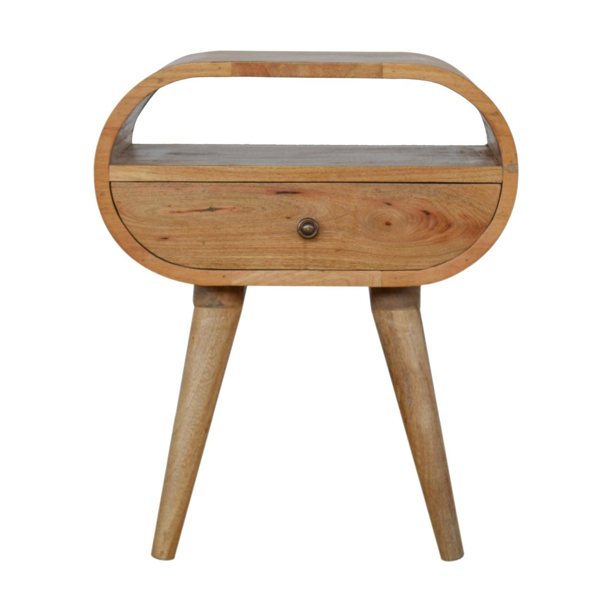 Circular Open Slot Nightstand with Nordic Legs - Solid Wood