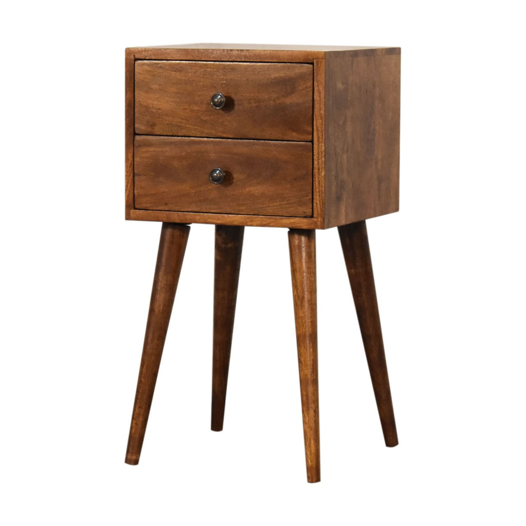 Solid Wood Mini Nightstand with 2 Drawers - Chestnut