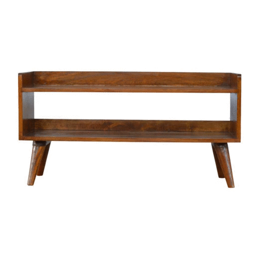 Solid Wood Nordic Storage Bench with Open Storage - Chestnut
