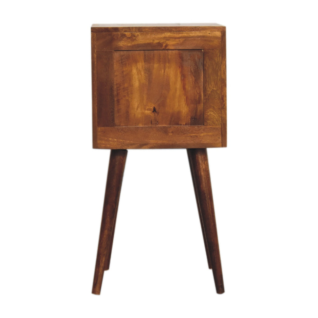 Solid Wood Mini Cube Nightstand with 2 Drawers – Chestnut