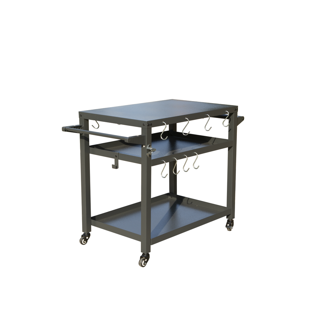 3-Shelf Outdoor Grill Table with Stainless Steel Top and Wheels