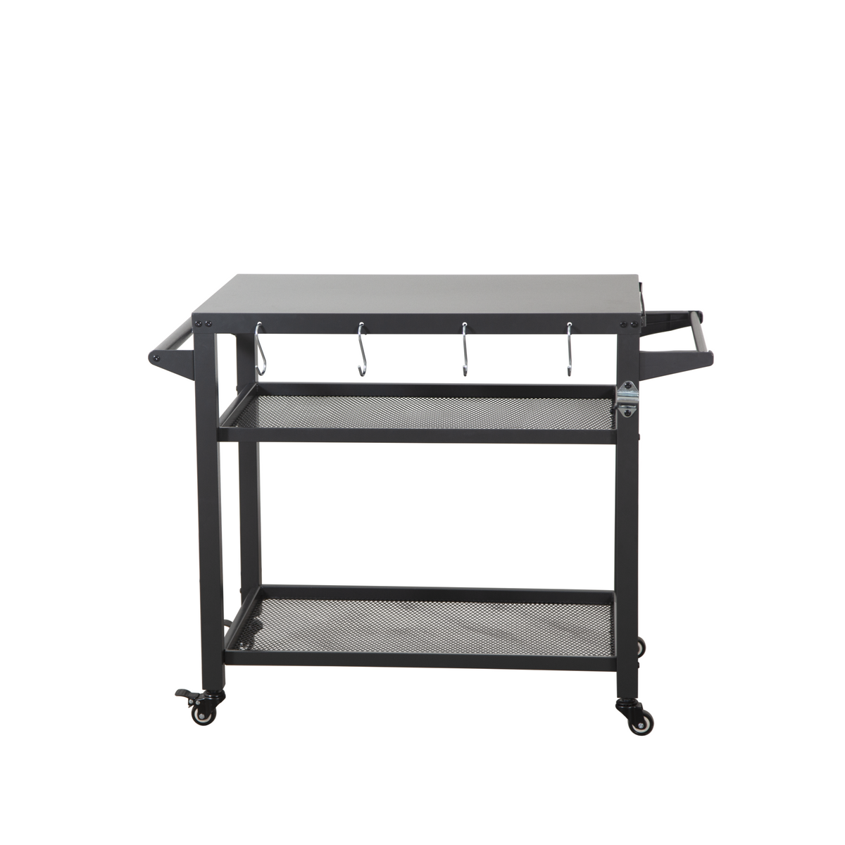 3-Shelf Outdoor Grill Table with Wheels and Propane Tank Hook - Metal