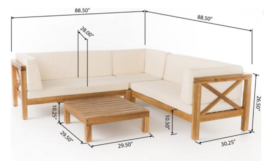 Brava X-Back 4-Piece Sofa Set with Water-Resistant Cushions - Beige
