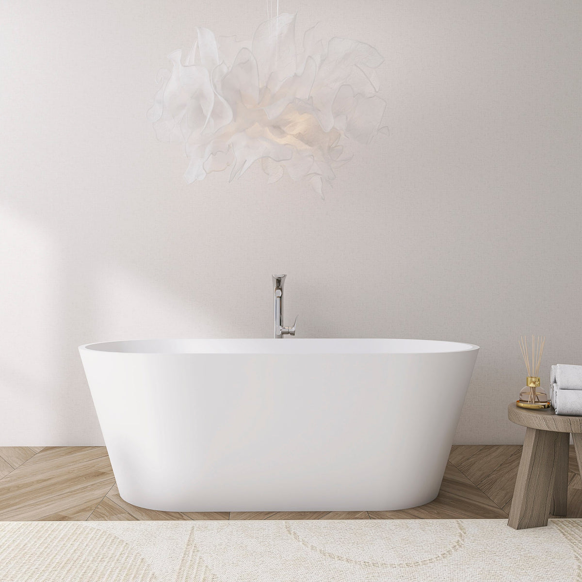 67 Inch Freestanding Solid Surface Soaking Bathtub with Freestanding Design - Matte White or Black