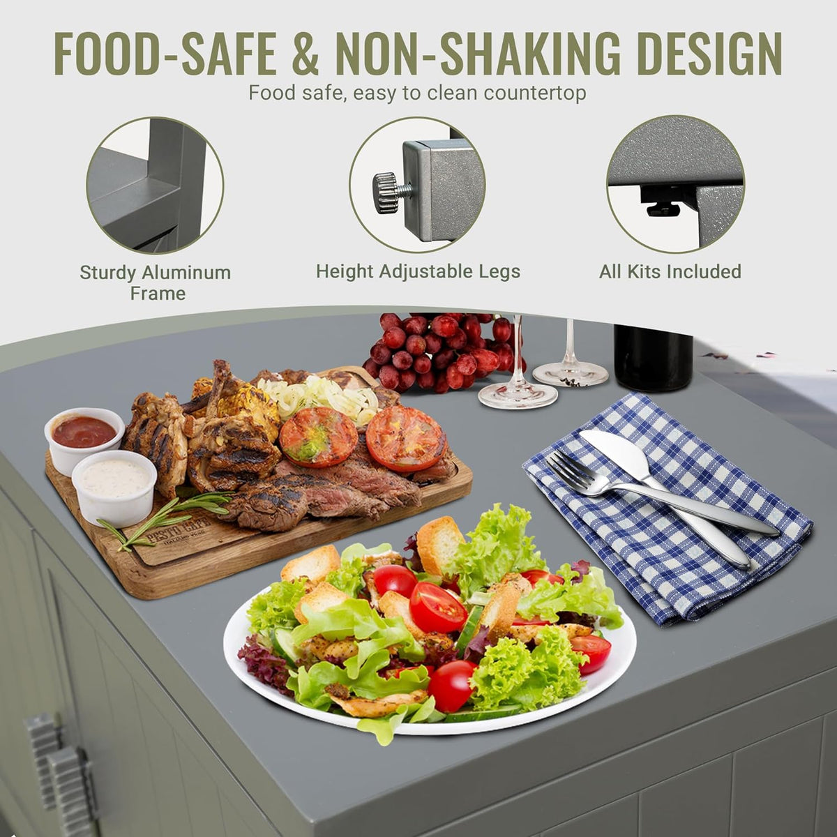 Outdoor Kitchen Island with Storage and Grill Table - Aluminum