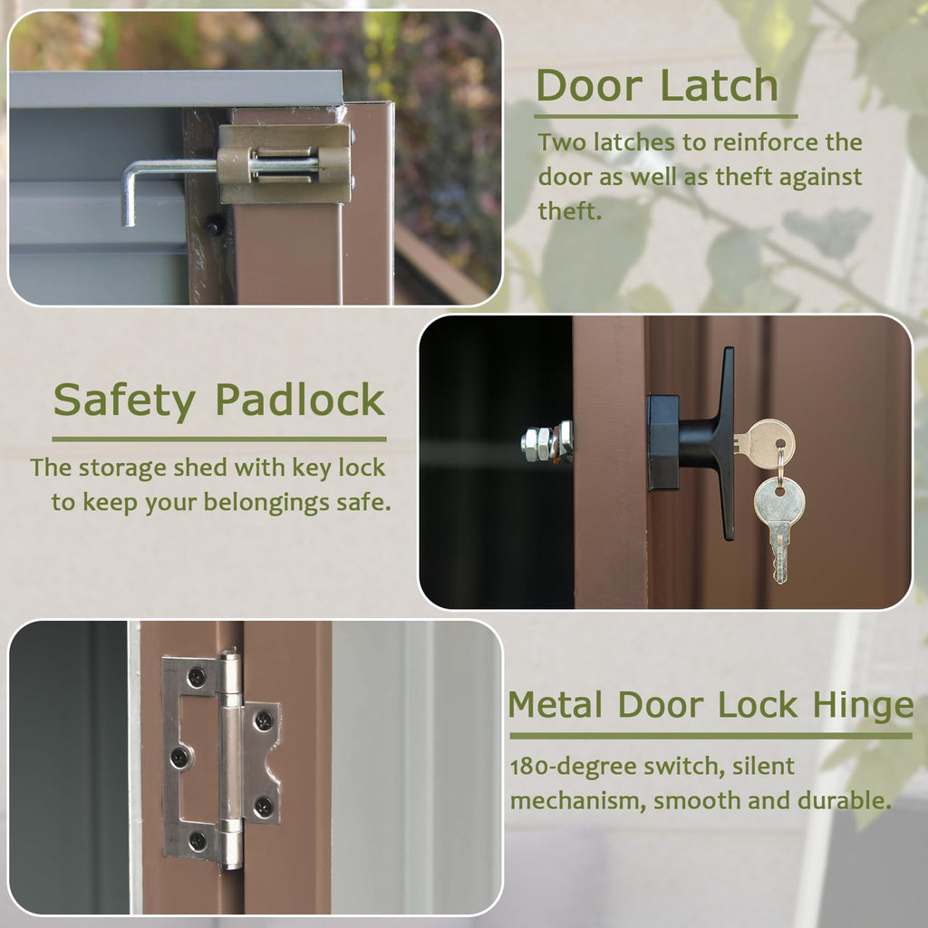 Outdoor Storage Shed 6x4 FT with Lockable Double Doors - Metal