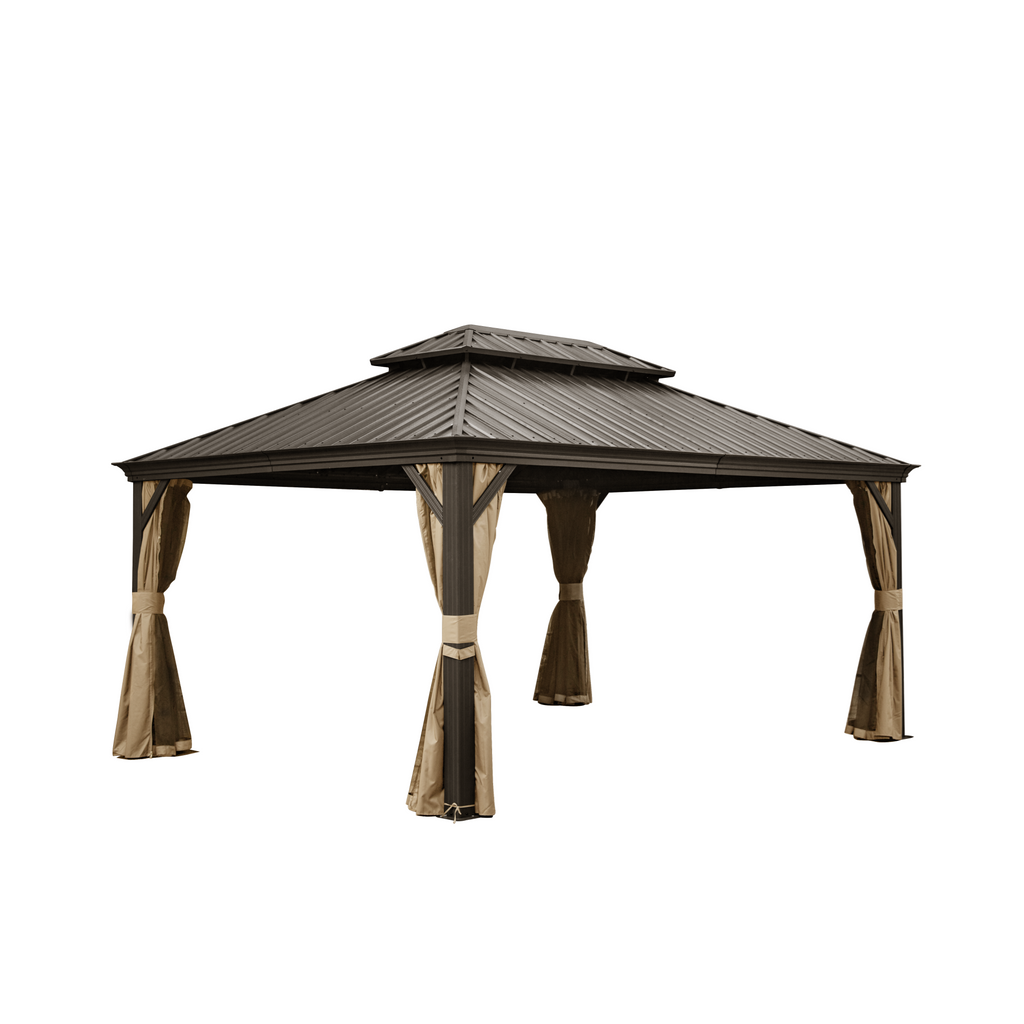 12' x 16' Hardtop Gazebo with Double Canopy - Brown