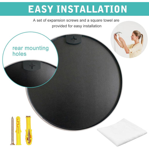 Black 20 Inch Metal Round Bathroom Mirror with Anti-Rust Frame - Black