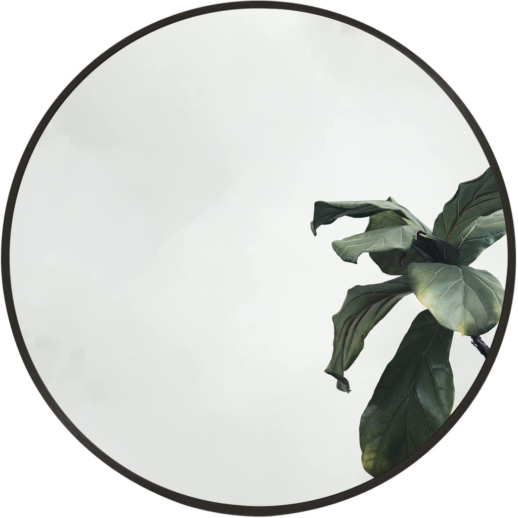 Black 20 Inch Metal Round Bathroom Mirror with Anti-Rust Frame - Black