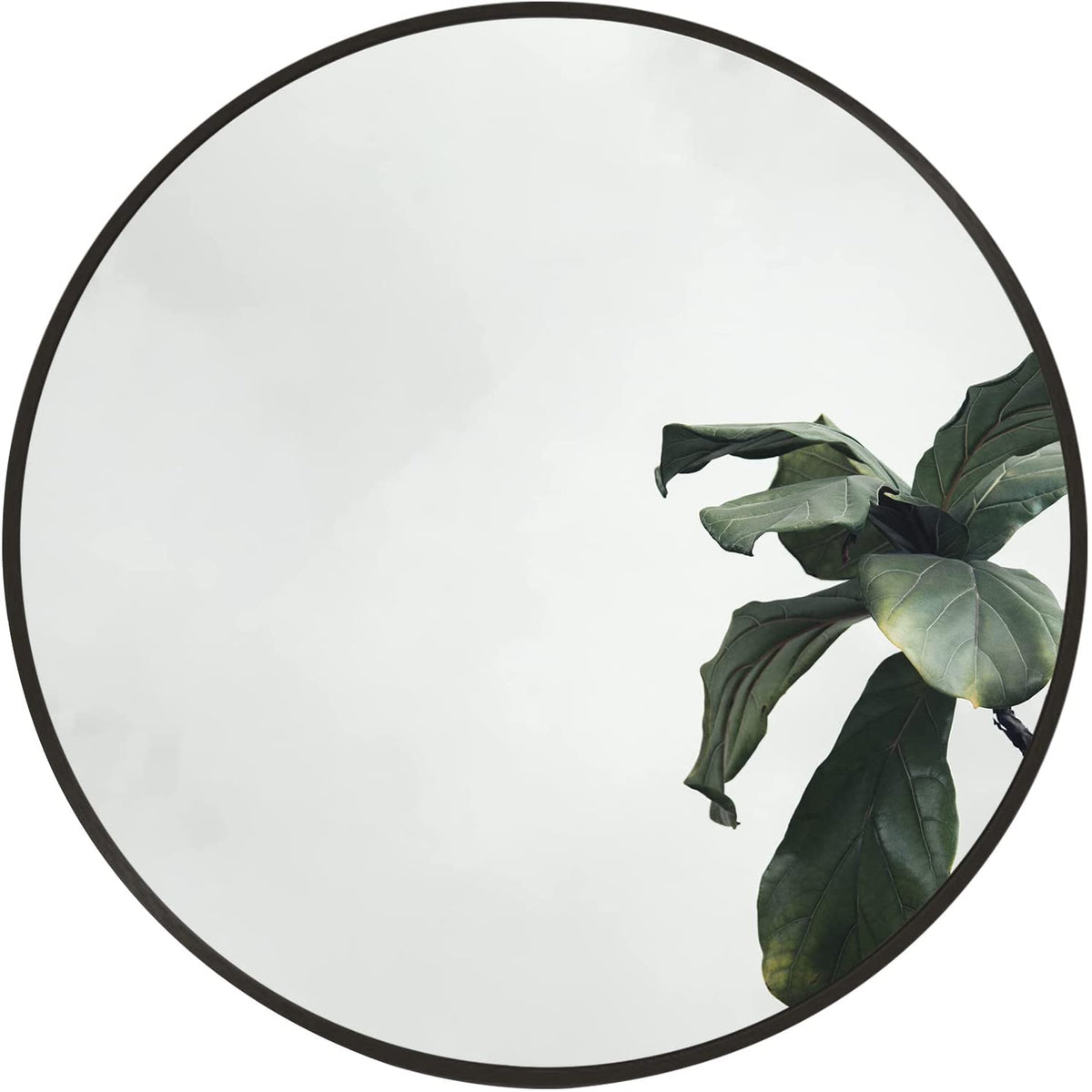 Black 20 Inch Metal Round Bathroom Mirror with Anti-Rust Frame - Black
