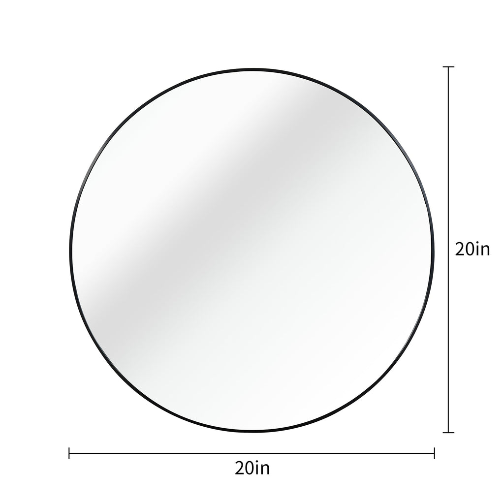 Black 20 Inch Metal Round Bathroom Mirror with Anti-Rust Frame - Black