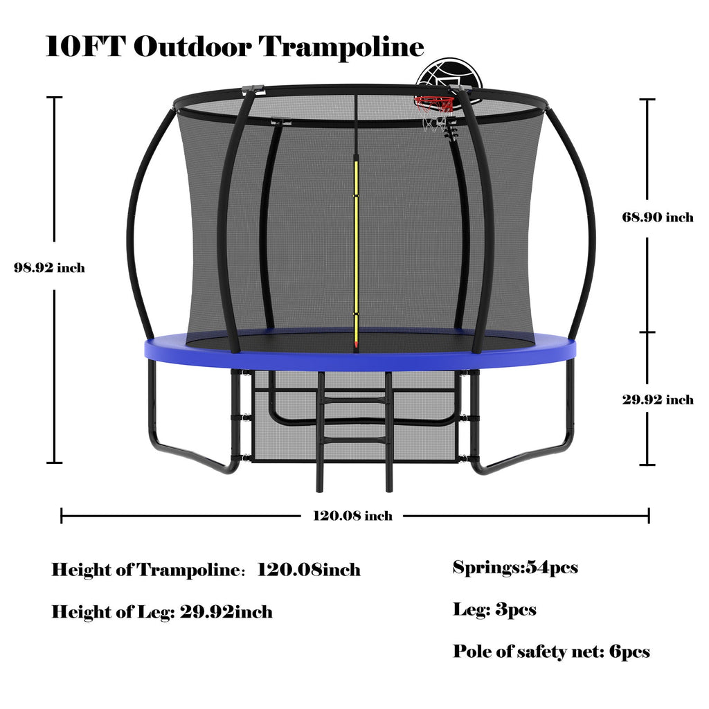 10FT Trampoline with Metal Frame for Outdoor Safety - Charcoal