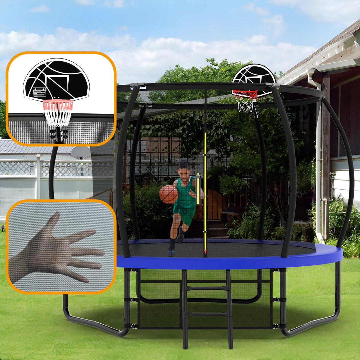 10FT Trampoline with Metal Frame for Outdoor Safety - Charcoal