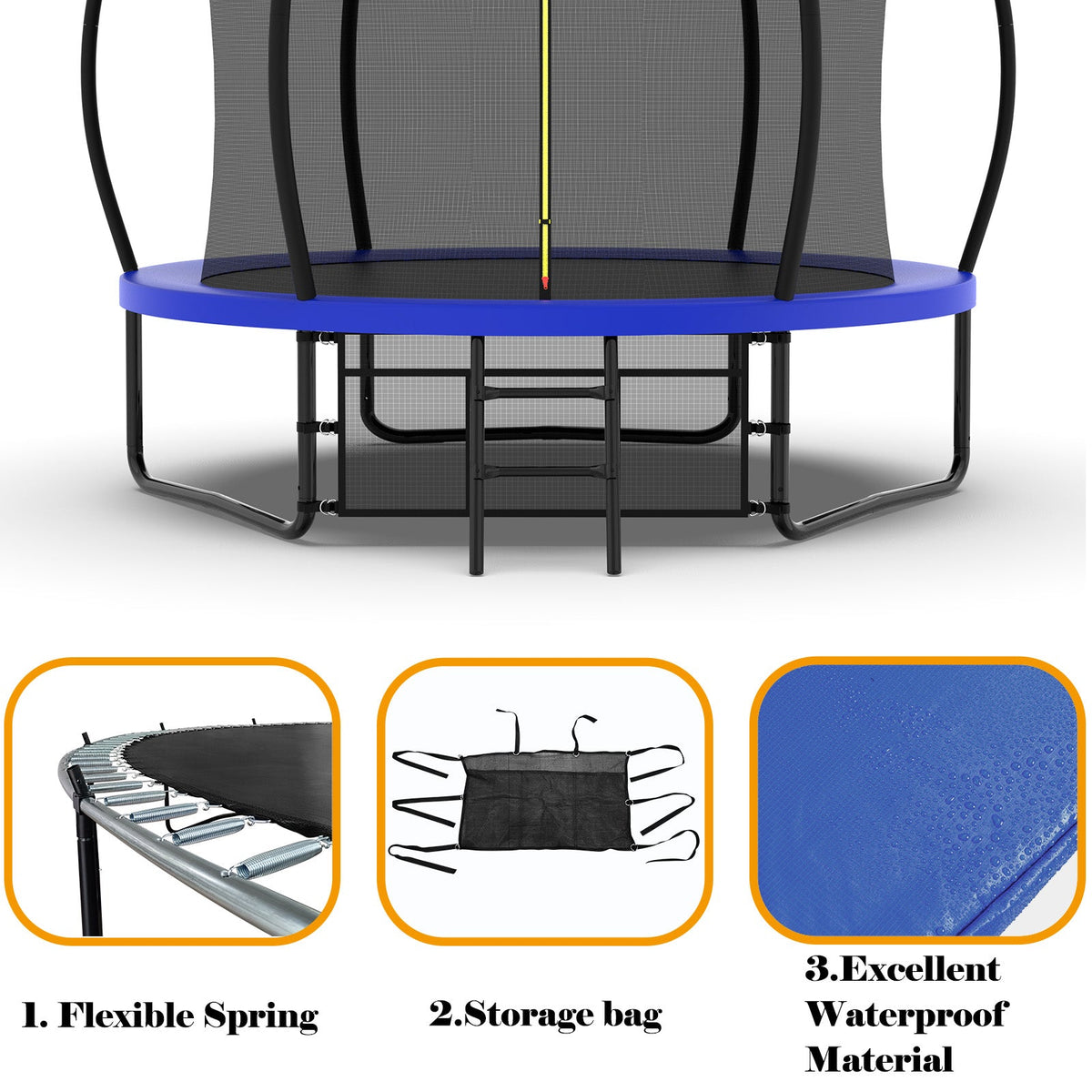 10FT Trampoline with Metal Frame for Outdoor Safety - Charcoal