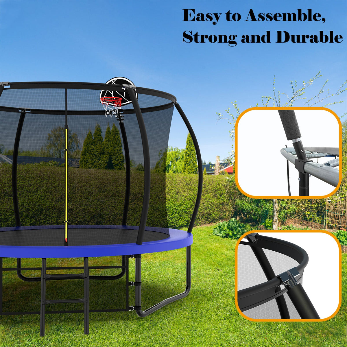 10FT Trampoline with Metal Frame for Outdoor Safety - Charcoal