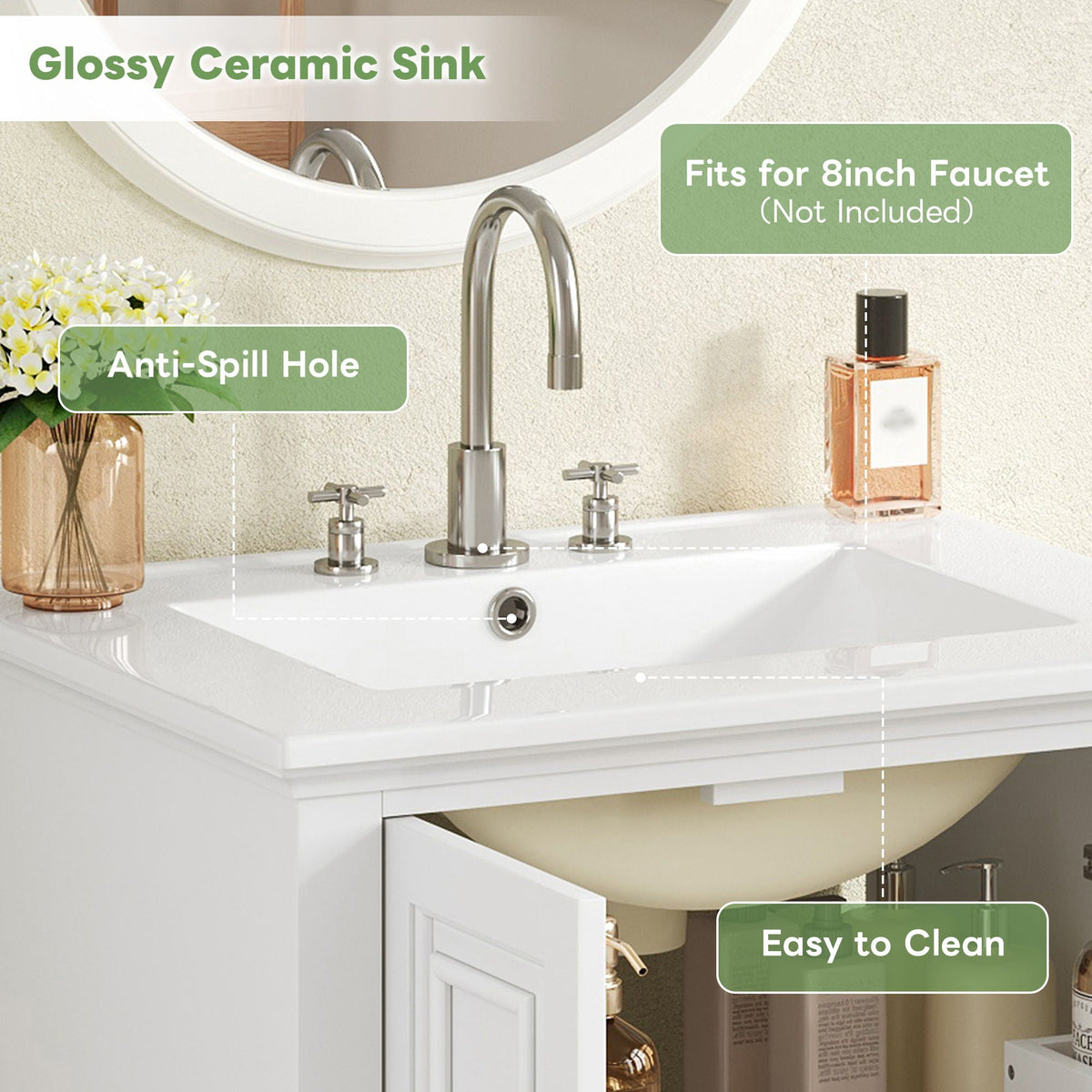 Modern Bathroom Vanity With Sink, Cabinet, And Drawers