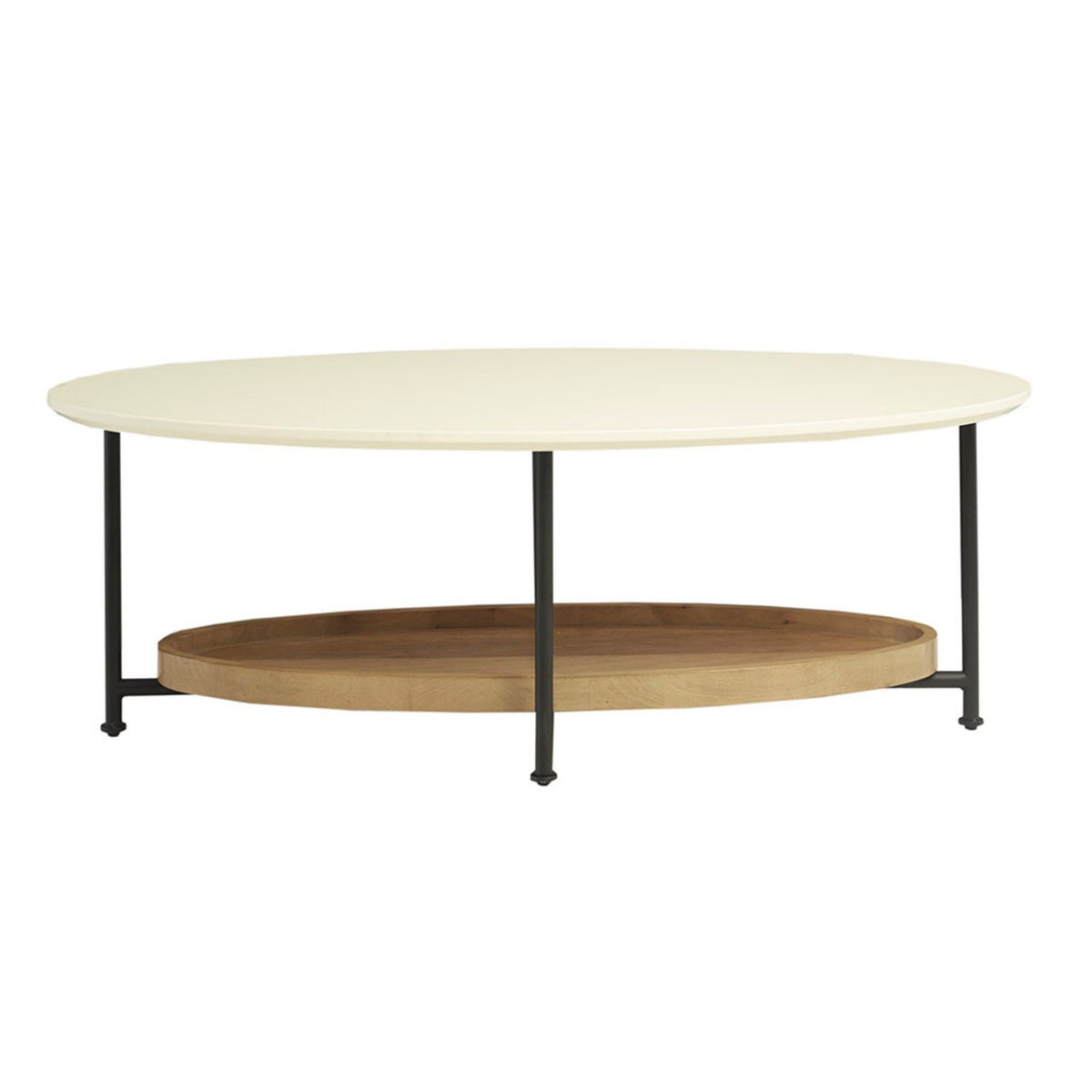 Oval Coffee Table with Storage Shelf - White / Natural