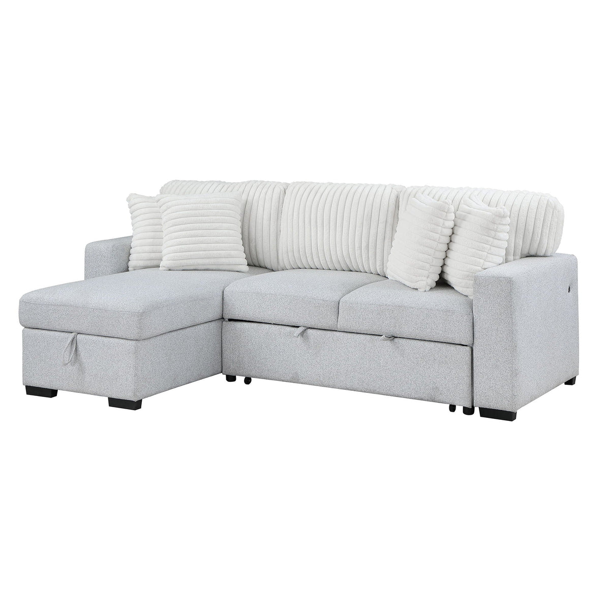 Reversible Pull Out Sofa Bed with Cup Holders - Light Gray