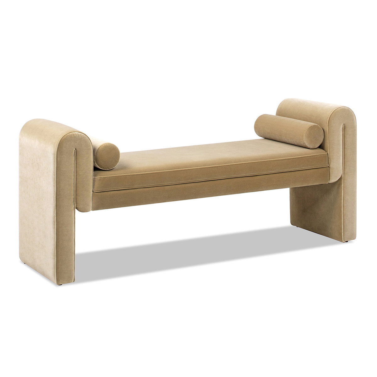 Mason 60.5" Upholstered Bench with Arched Arms and Bolster Pillows - Camel Brown Beige Velvet
