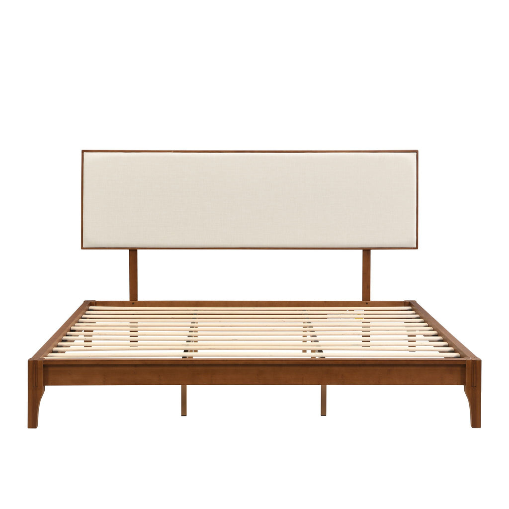 King Size Solid Dry Bamboo Platform Bed with Adjustable Headboard - Brown