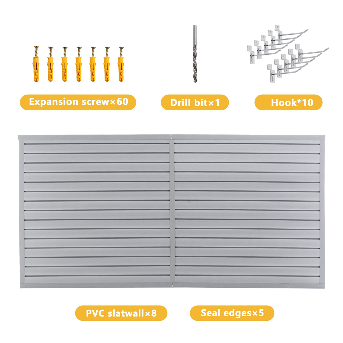 Heavy Duty PVC Slatwall Garage Organizer with 75 lb Capacity - Grey