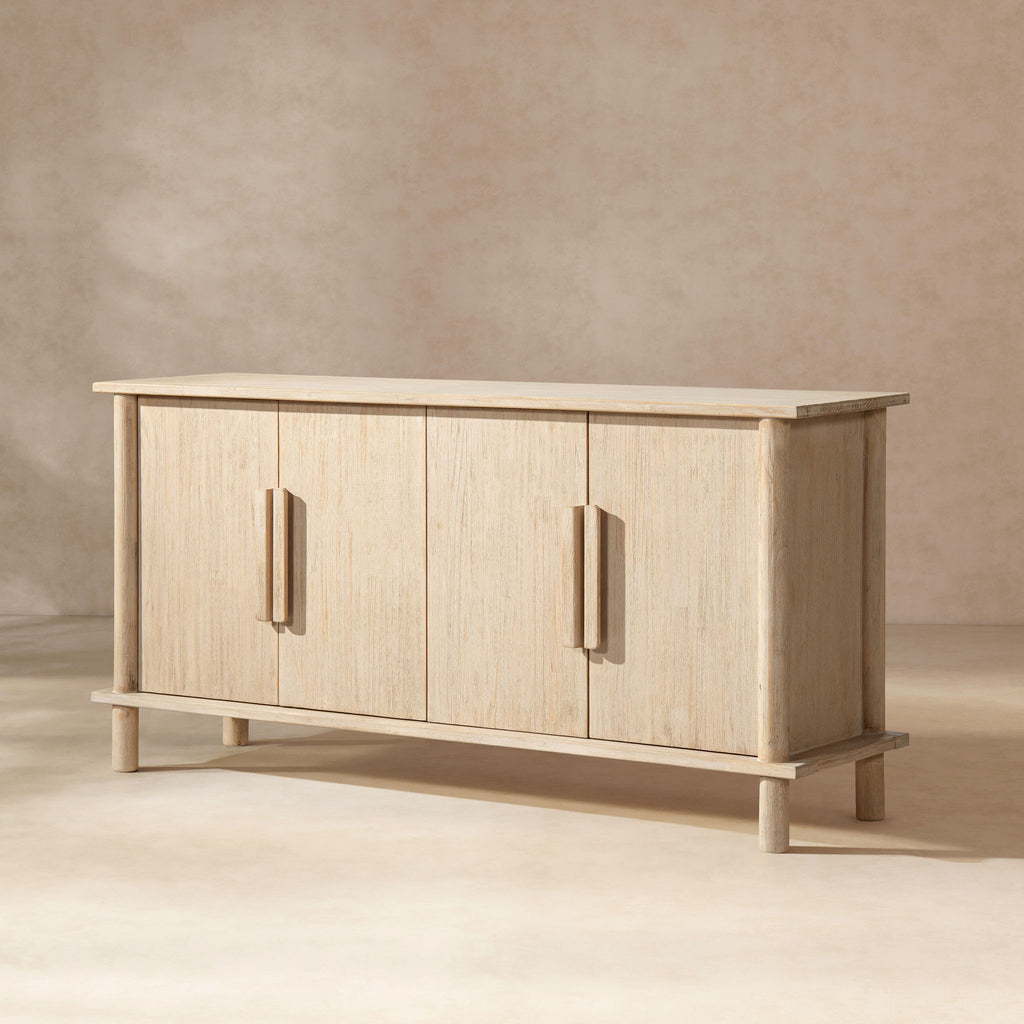 Natural Reclaimed Wood 4 Door Sideboard with Streamlined Storage - Natural