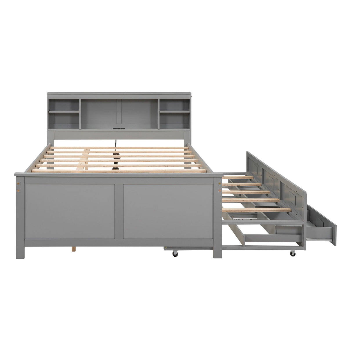 Platform Bed with Storage Headboard, USB, Trundle & 3 Drawers - Twin or Full
