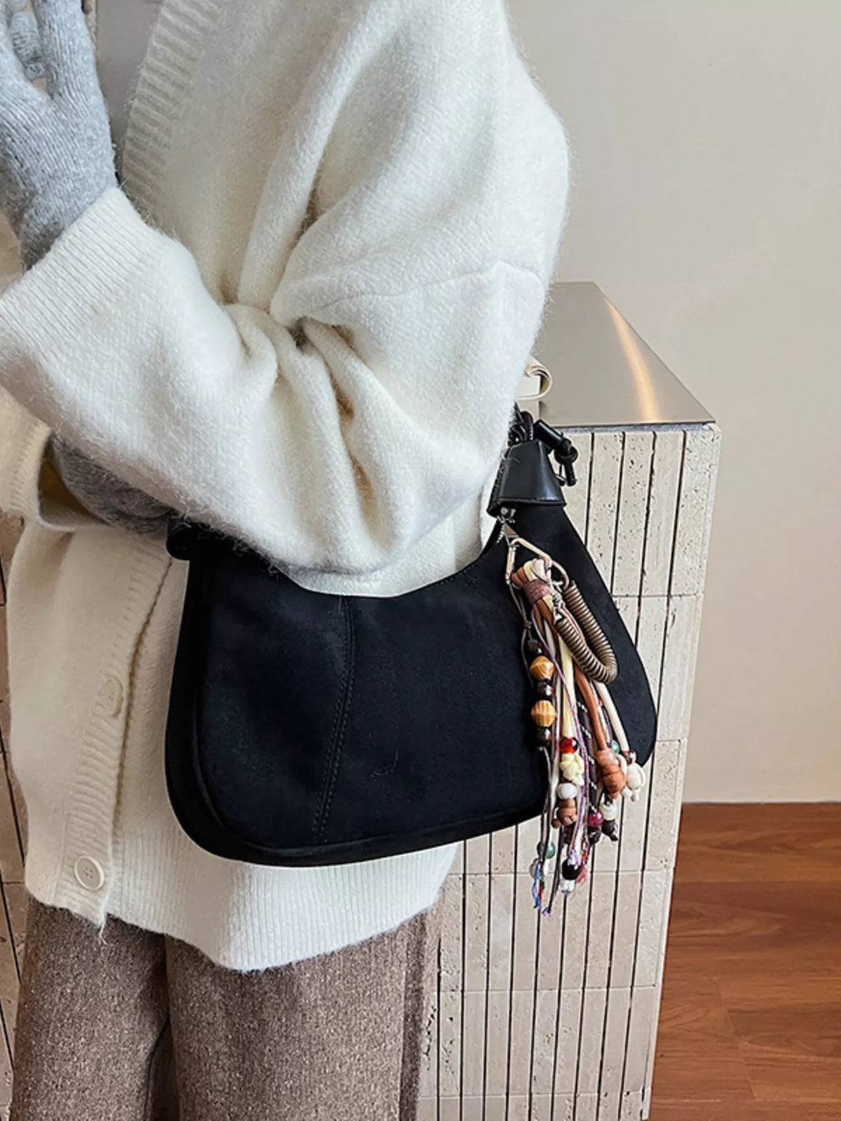 Vintage Suede Tassel Shoulder Bag