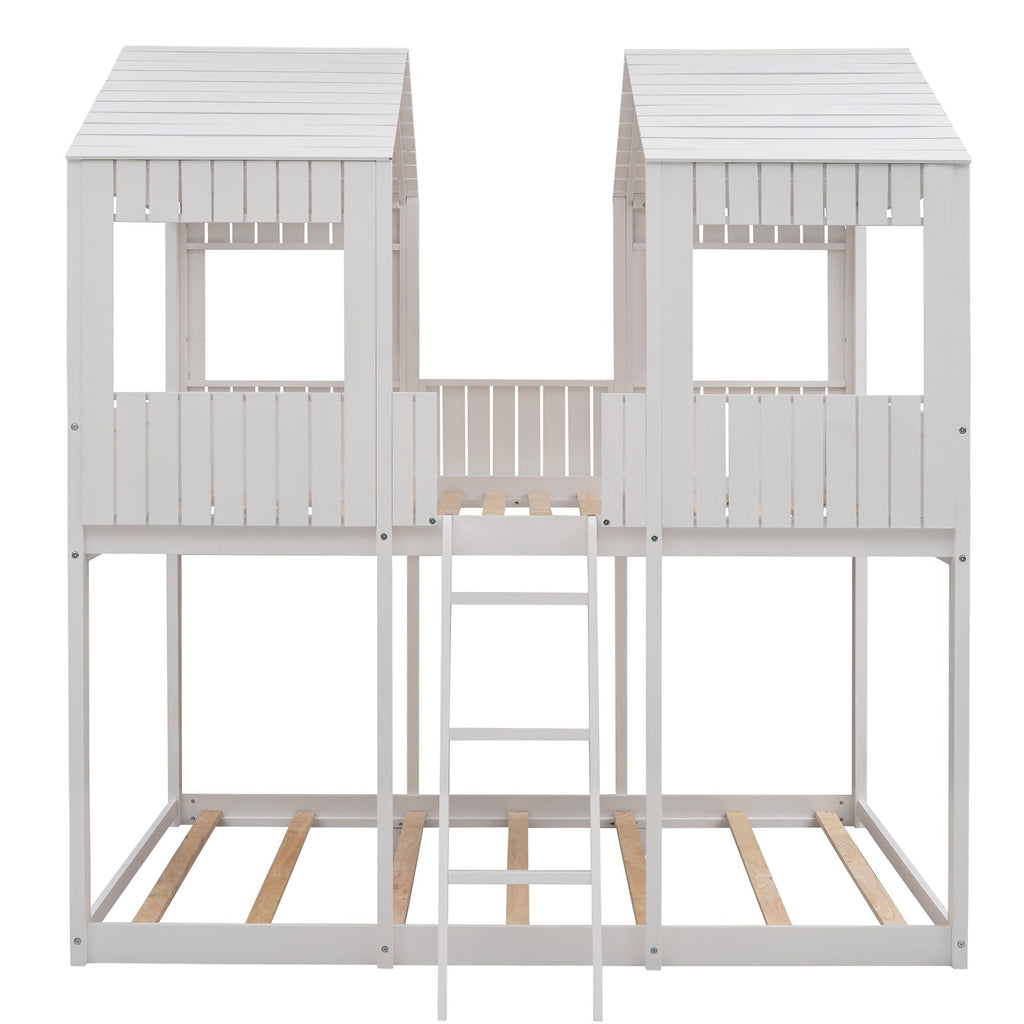Bunk Bed With Roof, Window, Guardrail, Ladder