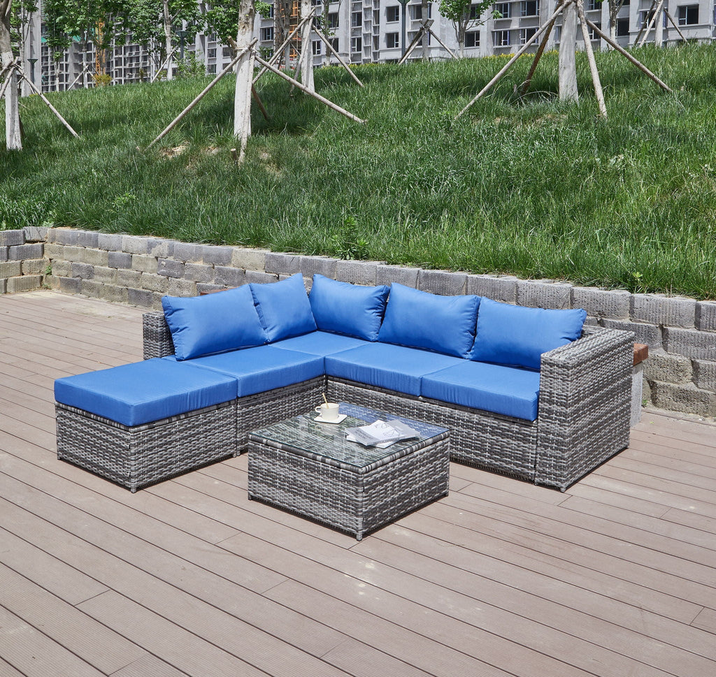 Dark Gray Patio Sofa With Cushions and Table - All-Weather Wicker