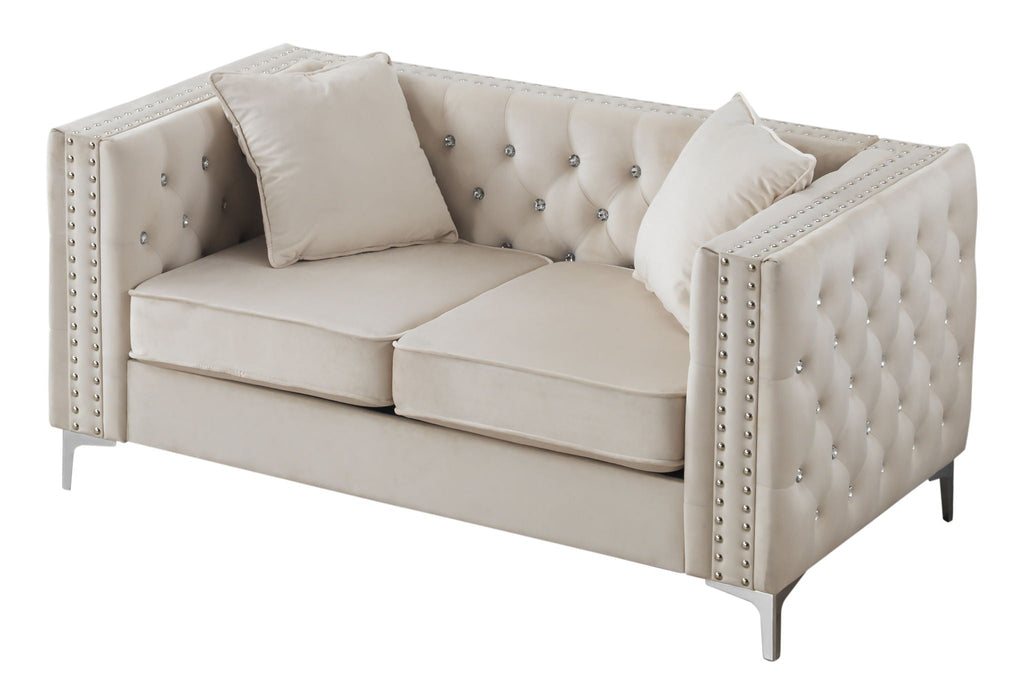 Elegant Track Arm Loveseat with Tufted Micro Suede - Multiple Colors