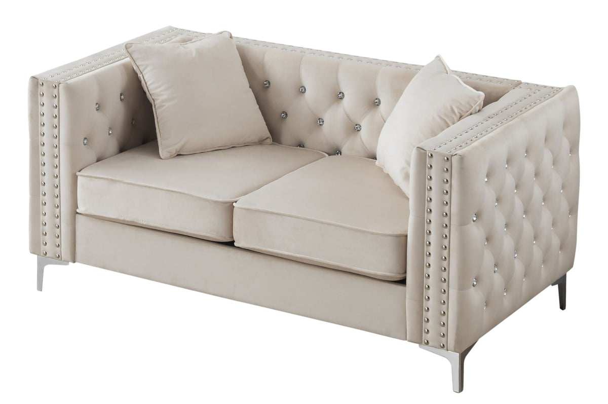 Elegant Track Arm Loveseat with Tufted Micro Suede - Multiple Colors