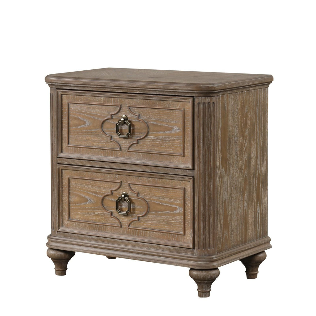 Oak Accent Nightstand with USB A & C Charging Ports - Rustic