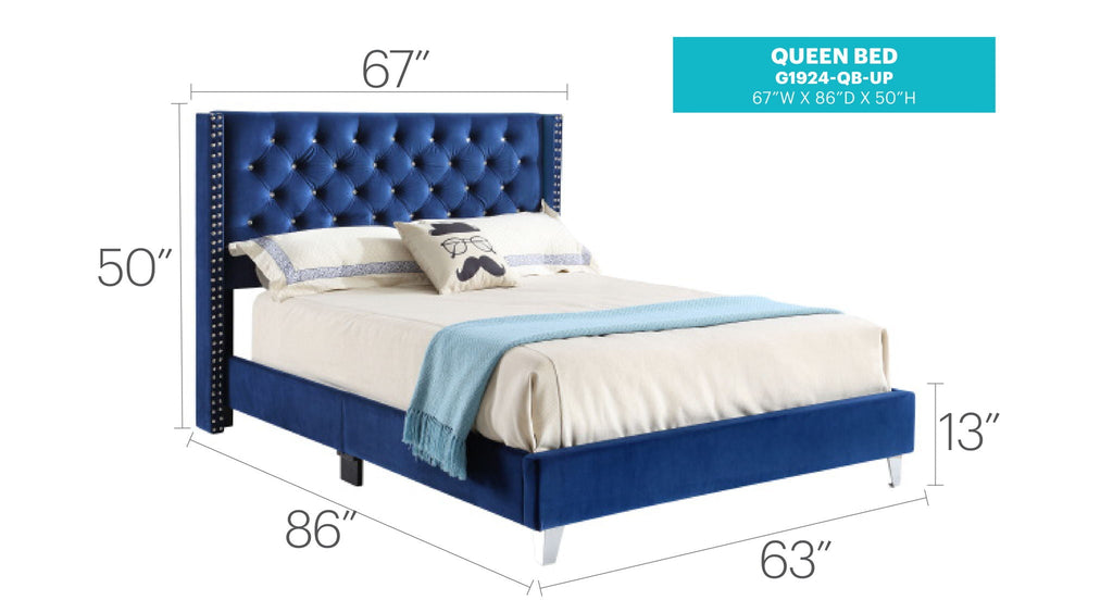 Upholstered Nailhead Trim Chic Bed with Tufted Headboard - Multiple Colors