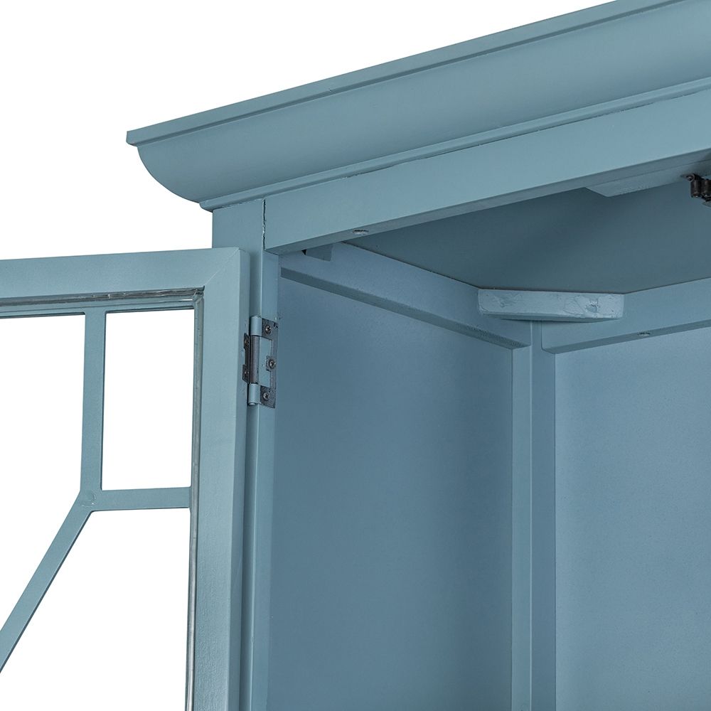 Solid Acacia Wood Accent Cabinet with Glass Doors - Light Blue or Light Brown