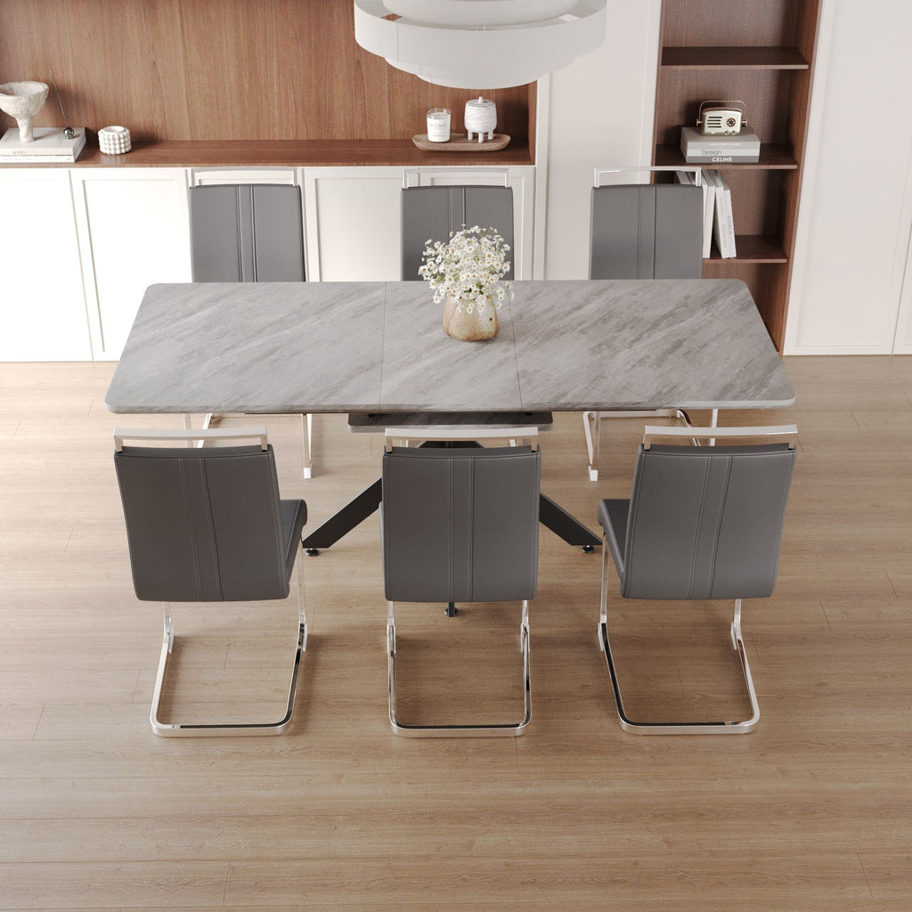 Modern Extendable Dining Table Set with Soft Padded Armless Chairs - White, Gray, or Dark Gray