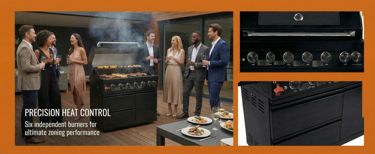 43-Inch Stainless Steel BBQ Grill with Soft-Closing Hinges - Black