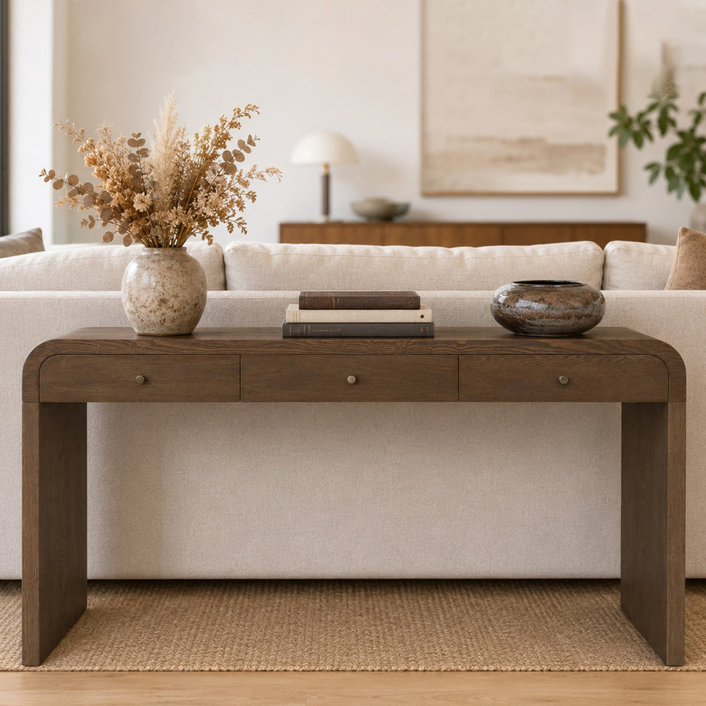 Dark Storage Table with 3 Drawers - Aged Blue & Dark Brown