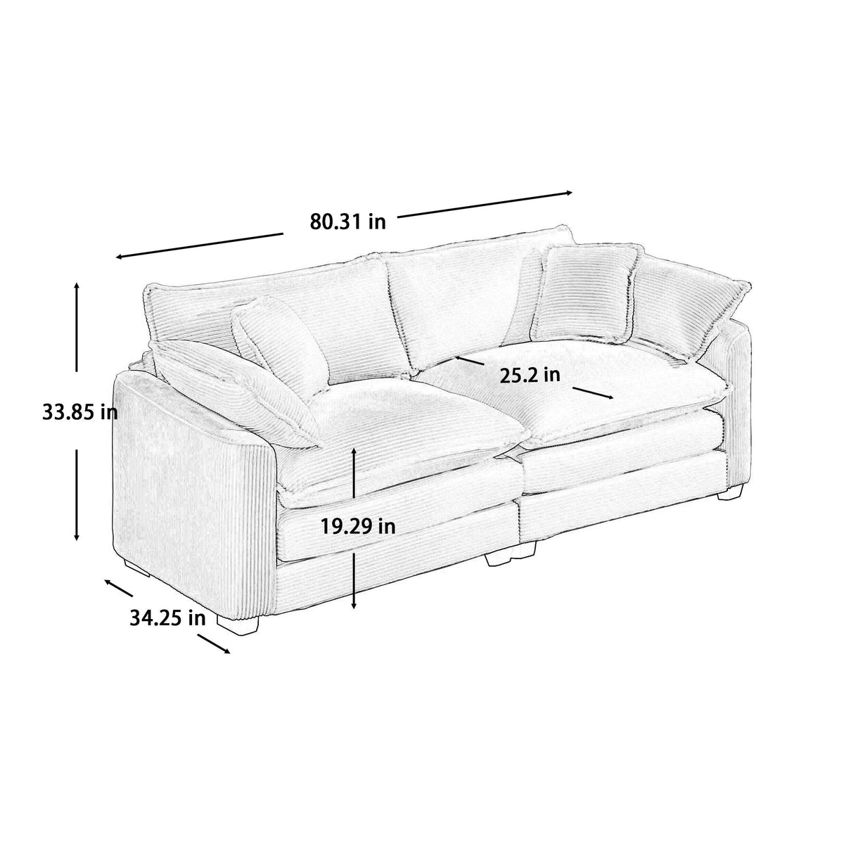 Modern Upholstered Deep Seating Loveseat with 4 Pillows - Multiple Colors