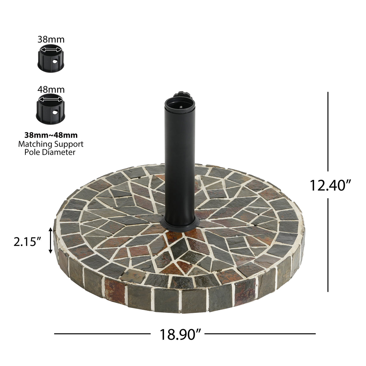 Enzo Tile Round Umbrella Base with Adjustable Support - Multi-Colored Mosaic